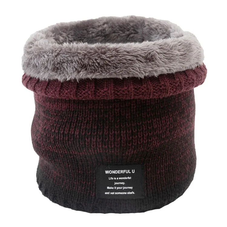 Winter Fleece Lined Knitted Neck Warmer Scarf Gradienting Windproof Gradient Neck Gaiter for Women Men - Wine Red