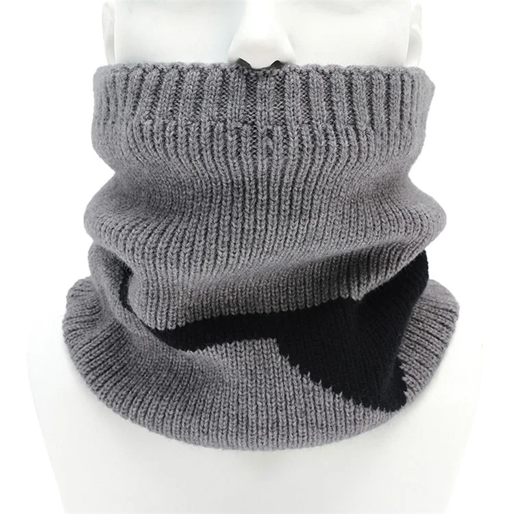 Winter Neck Gaiter Splicing Fleece Neck Warmer Knitted Face Mask for Motorcycle Running Cycling - Light Grey+Black