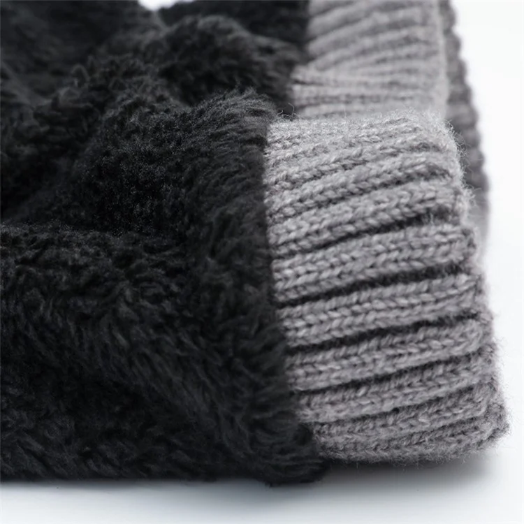 Winter Neck Gaiter Splicing Fleece Neck Warmer Knitted Face Mask for Motorcycle Running Cycling - Light Grey+Black