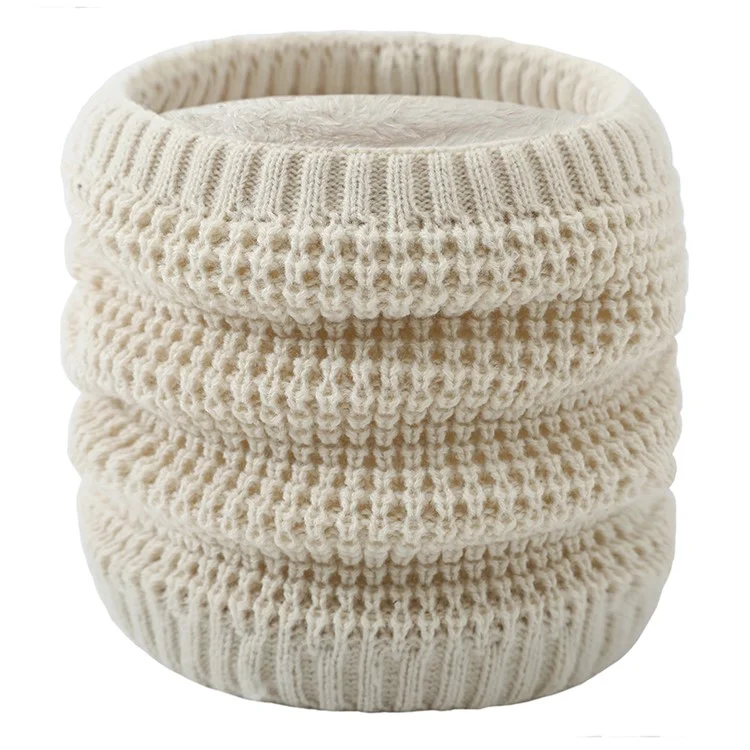 Cuello Térmico de Invierno Gaitera de Doble Capa Acrílica Suave + Calentador de Cuello Mullido Tejido Grueso a Prueba de Viento Bufanda Circular - Beige