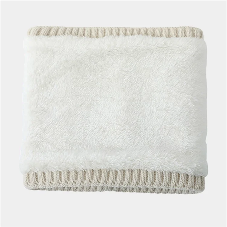 Cuello Térmico de Invierno Gaitera de Doble Capa Acrílica Suave + Calentador de Cuello Mullido Tejido Grueso a Prueba de Viento Bufanda Circular - Beige