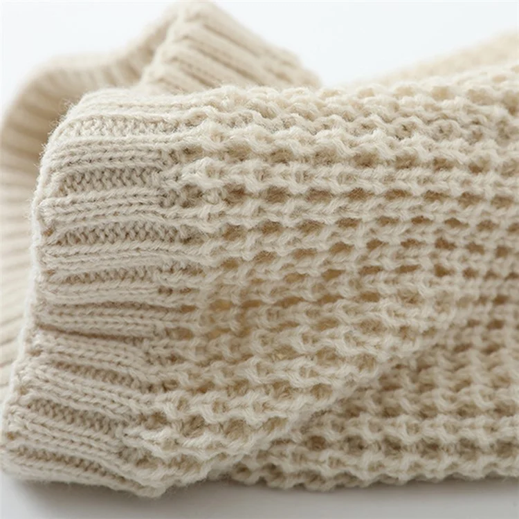 Cuello Térmico de Invierno Gaitera de Doble Capa Acrílica Suave + Calentador de Cuello Mullido Tejido Grueso a Prueba de Viento Bufanda Circular - Beige