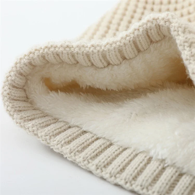 Cuello Térmico de Invierno Gaitera de Doble Capa Acrílica Suave + Calentador de Cuello Mullido Tejido Grueso a Prueba de Viento Bufanda Circular - Beige