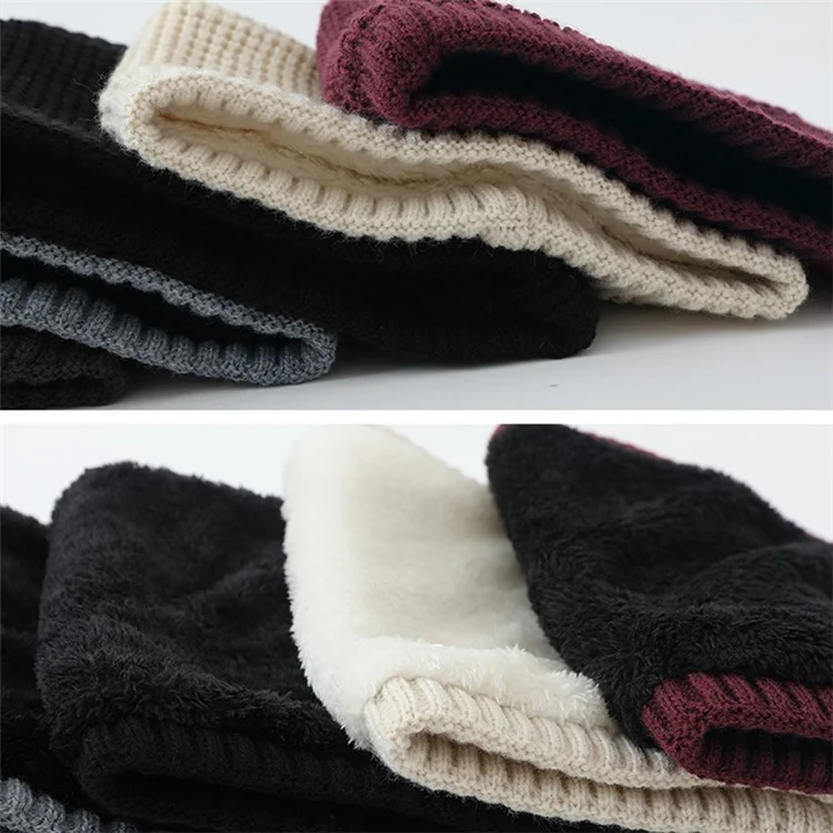 Cuello Térmico de Invierno Gaitera de Doble Capa Acrílica Suave + Calentador de Cuello Mullido Tejido Grueso a Prueba de Viento Bufanda Circular - Beige