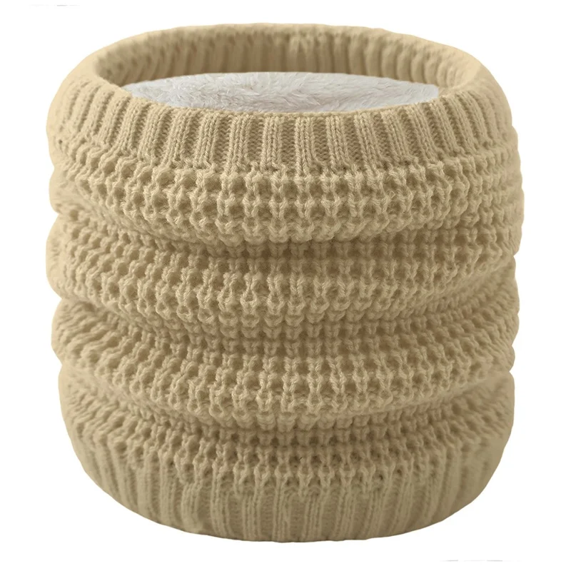 Winterthermische Nackengamasche Double-Layer Weiche Acryl + Plüsch-Nackenwärmer Dicker Gestrickter Windundurchlässiger Rundschal - Hellkhaki