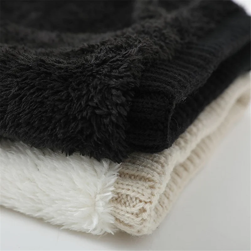 Winterthermische Nackengamasche Double-Layer Weiche Acryl + Plüsch-Nackenwärmer Dicker Gestrickter Windundurchlässiger Rundschal - Hellkhaki