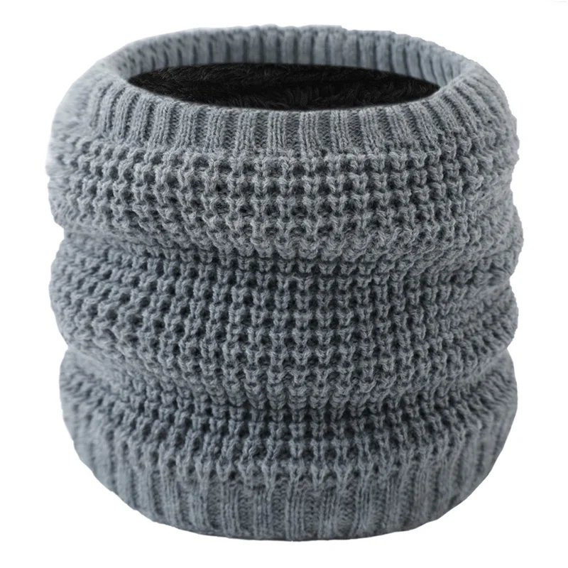Winter Thermal Neck Gaiter Double-Layer Soft Acrylic + Plush Neck Warmer Thick Knit Windproof Circle Scarf - Light Grey