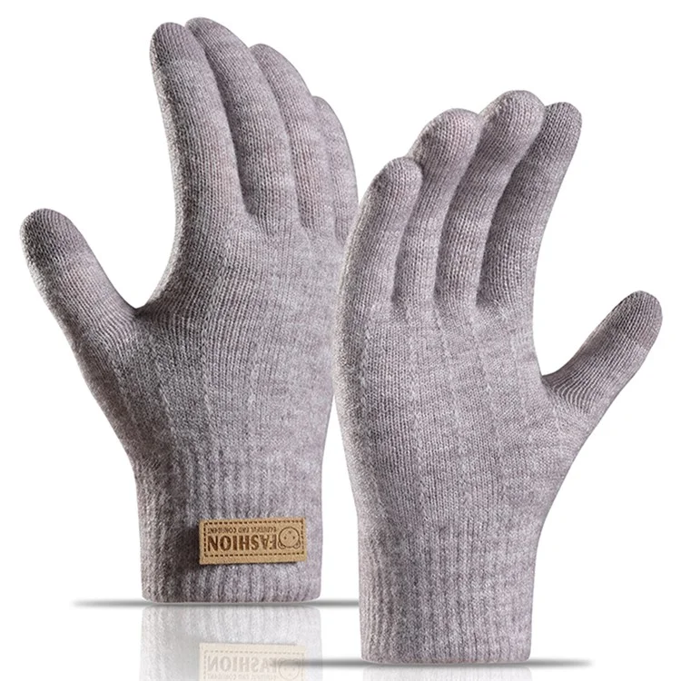 1 Pair Women Winter Cycling Dual Layer Knitted Warm Gloves Touch Screen Full Finger Gloves with Bear Badge Decor - Light Purple