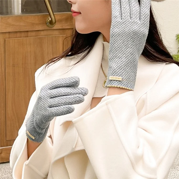 GOLOVEJOY DY48 One Pair Grid Pattern Thermal Hand Warmer Cycling Gloves with Flip Thumb Cover to Touch Phone Screen - Grey