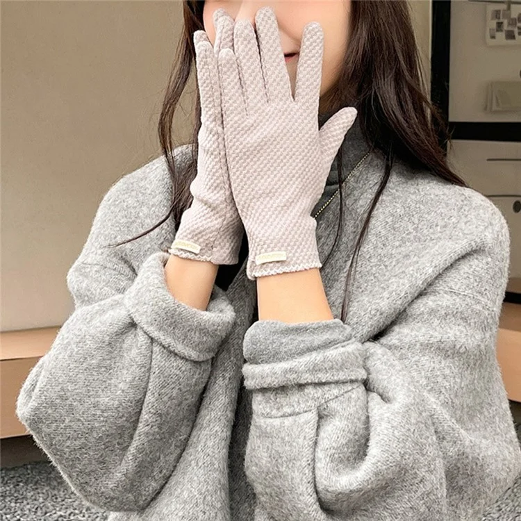 GOLOVEJOY DY48 One Pair Grid Pattern Thermal Hand Warmer Cycling Gloves with Flip Thumb Cover to Touch Phone Screen - Grey