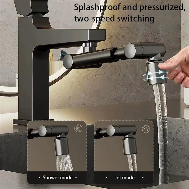 Two Modes Faucet Tap Aerator Splashproof Adjustable Arm 1440 Degree Rotating Kitchen Sink Faucet Extender - Black
