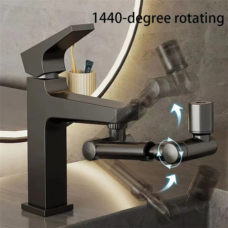 Two Modes Faucet Tap Aerator Splashproof Adjustable Arm 1440 Degree Rotating Kitchen Sink Faucet Extender - Black