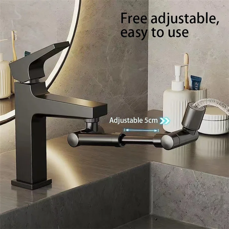 Two Modes Faucet Tap Aerator Splashproof Adjustable Arm 1440 Degree Rotating Kitchen Sink Faucet Extender - Black