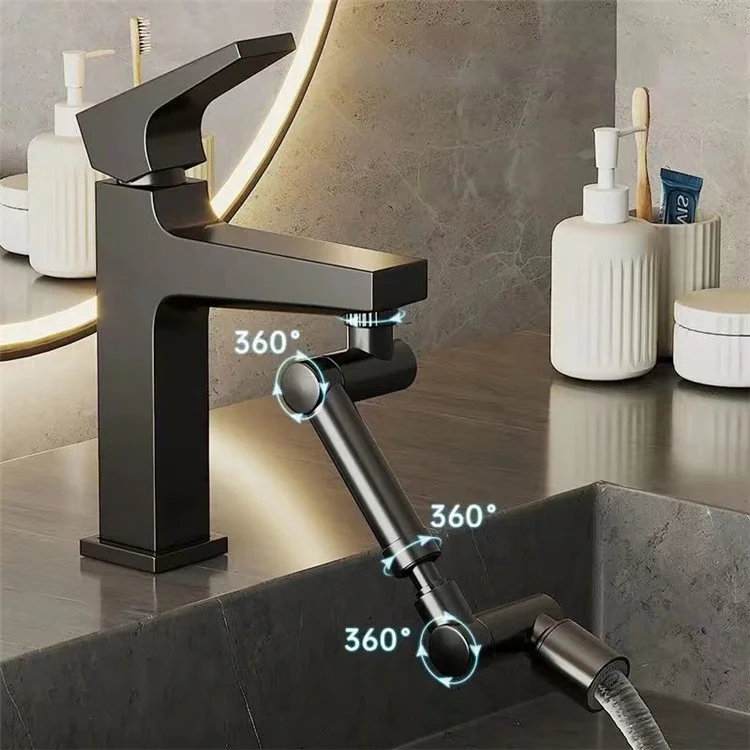 Two Modes Faucet Tap Aerator Splashproof Adjustable Arm 1440 Degree Rotating Kitchen Sink Faucet Extender - Black
