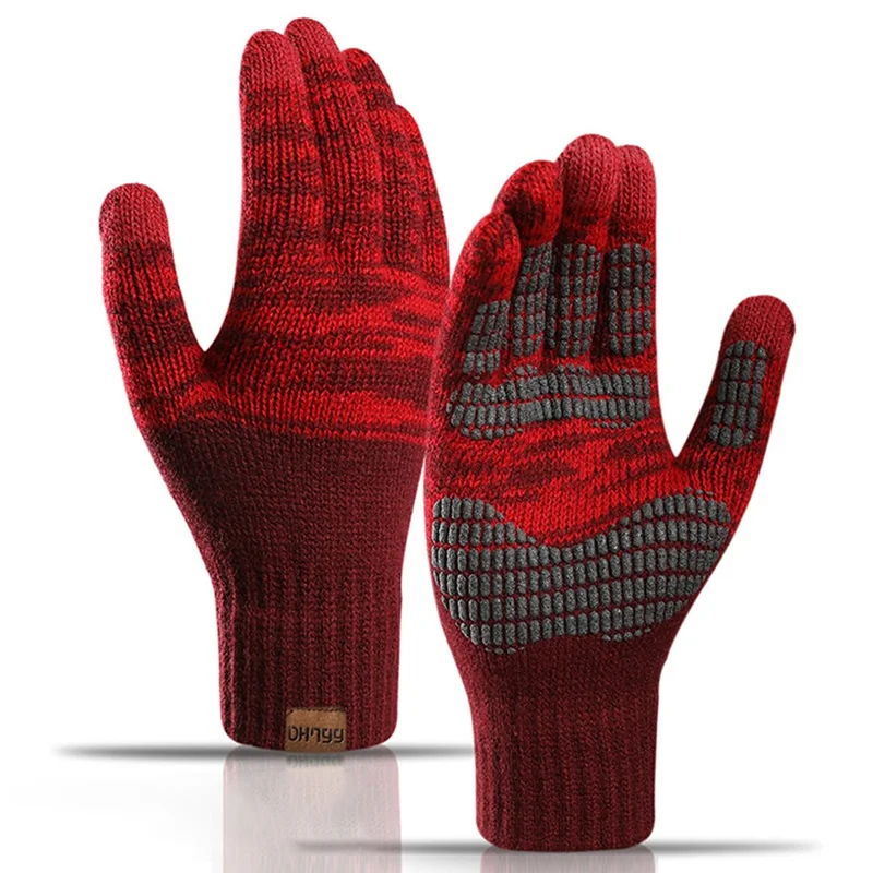 Y0046 1 Pair Men Winter Knitted Windproof Warm Gloves Touchscreen Texting Mittens with Elastic Cuff - Red