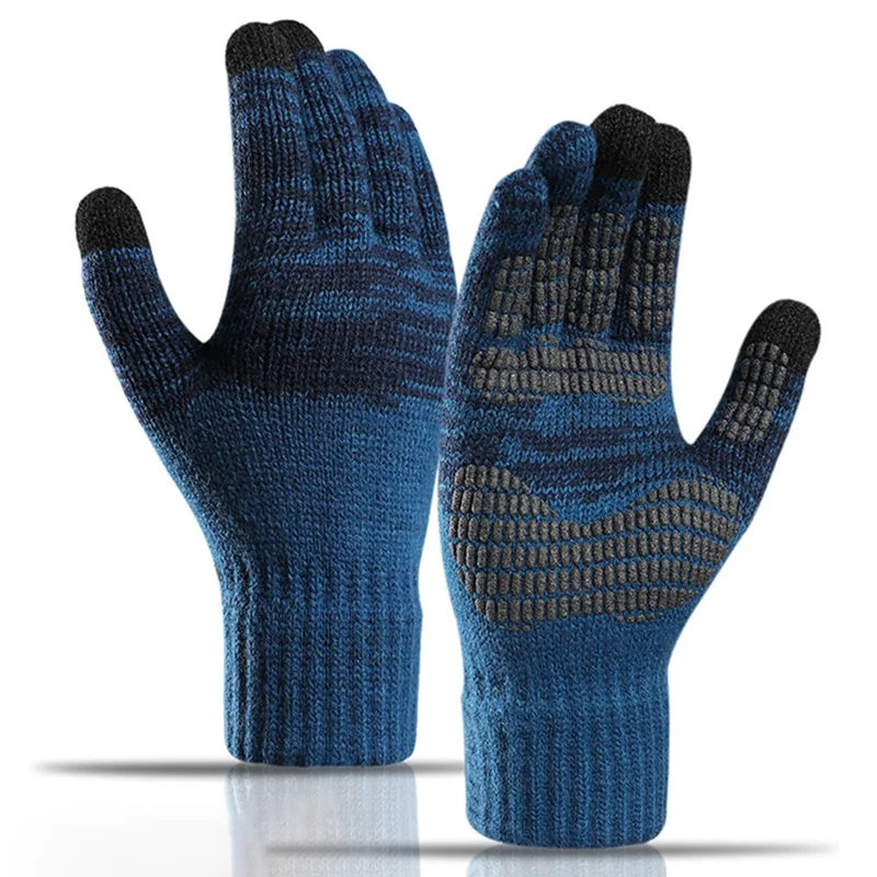 Y0046 1 Pair Men Winter Knitted Windproof Warm Gloves Touchscreen Texting Mittens with Elastic Cuff - Lake Blue