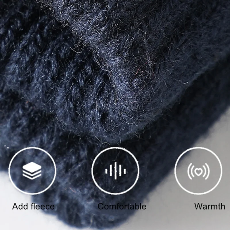 Y0046 1 Pair Men Winter Knitted Windproof Warm Gloves Touchscreen Texting Mittens with Elastic Cuff - Lake Blue