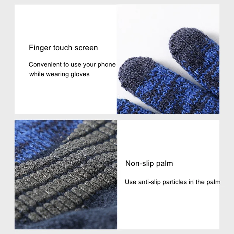 Y0046 1 Pair Men Winter Knitted Windproof Warm Gloves Touchscreen Texting Mittens with Elastic Cuff - Lake Blue