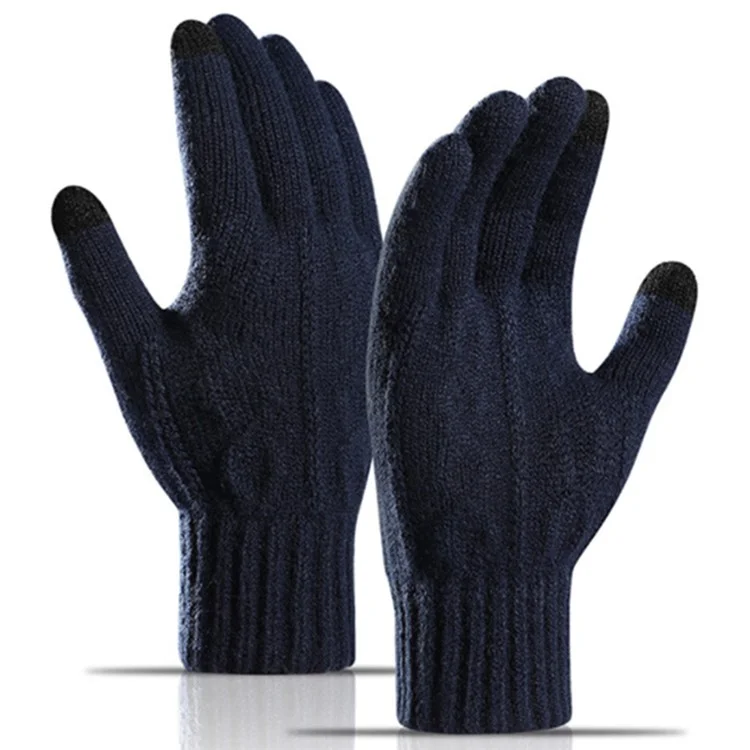 Y0090 1 Pair Knitted Warm Gloves Men Touchscreen Gloves Winter Texting Gloves for Cold Weather - Navy Blue