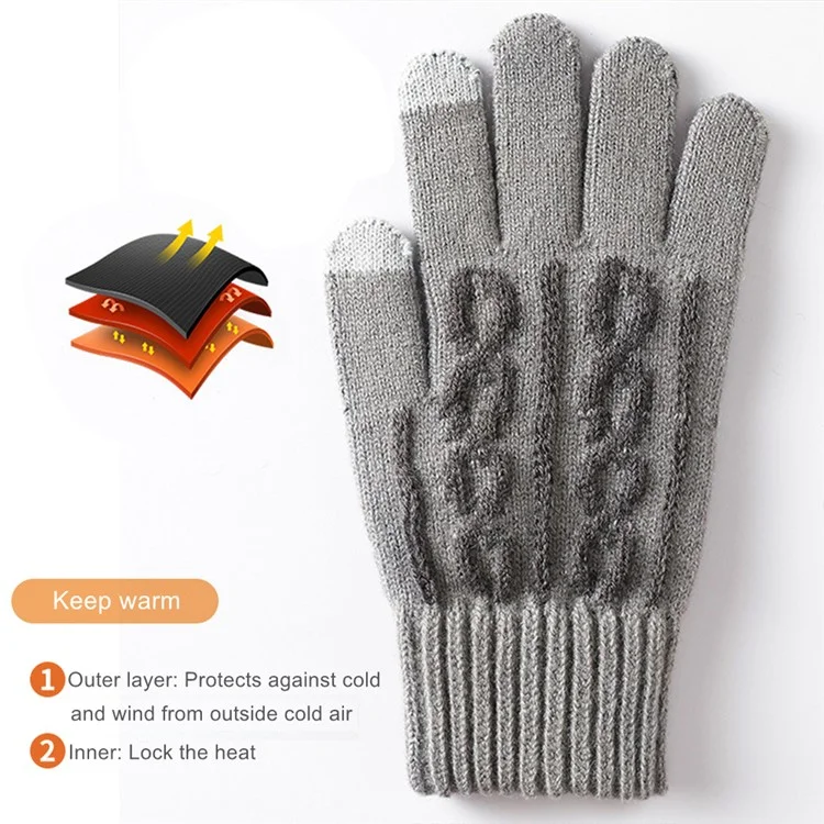 Y0090 1 Pair Knitted Warm Gloves Men Touchscreen Gloves Winter Texting Gloves for Cold Weather - Navy Blue