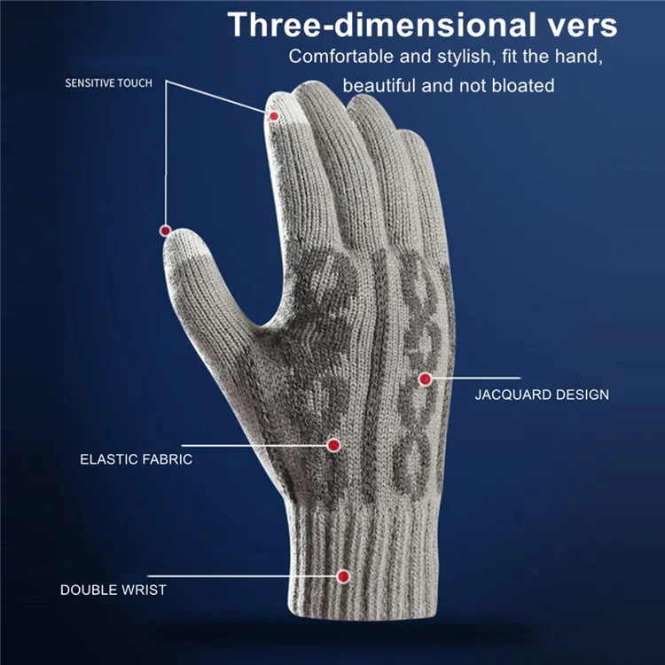 Y0090 1 Pair Knitted Warm Gloves Men Touchscreen Gloves Winter Texting Gloves for Cold Weather - Navy Blue