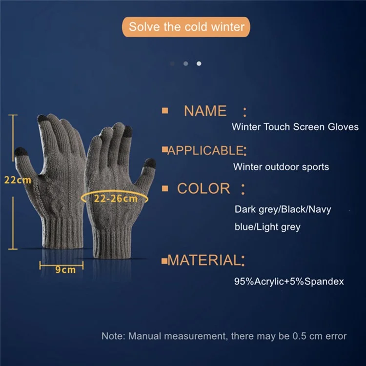 Y0090 1 Pair Knitted Warm Gloves Men Touchscreen Gloves Winter Texting Gloves for Cold Weather - Navy Blue