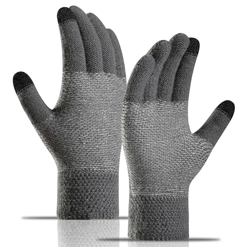 WM 1 Par de Luvas Quentes Tricotadas Unissex Touch Screen Mittens Knit Lining Gloves - Cinza