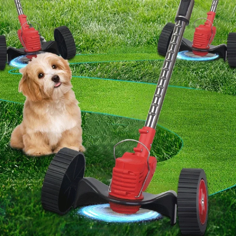 Weed Wacker Cordless Electric Weed Trimmer Portable Wheel Design Lawn Mower with 48VH 12000mAh Battery - Black+Red / UK Plug