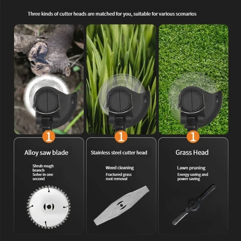 Weed Wacker Cordless Electric Weed Trimmer Portable Wheel Design Lawn Mower with 48VH 12000mAh Battery - Black+Red / UK Plug