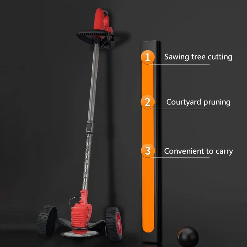 Weed Wacker Cordless Electric Weed Trimmer Portable Wheel Design Lawn Mower with 48VH 12000mAh Battery - Black+Red / UK Plug