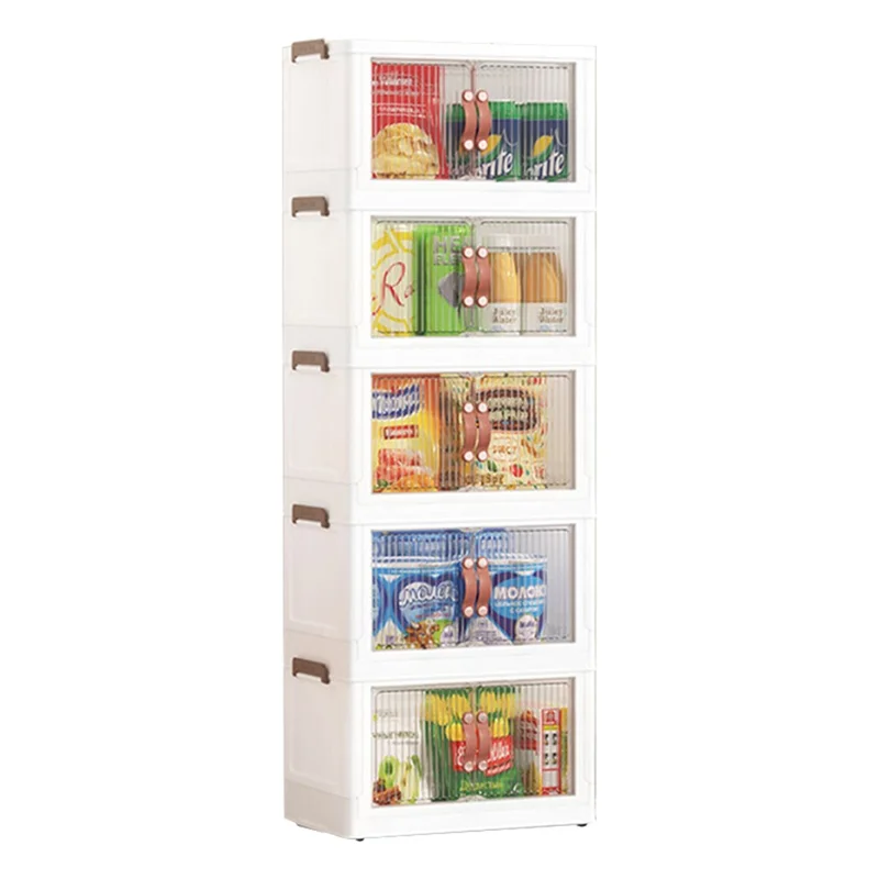 56*34*152.5cm 5 Layers Clear Door Storage Box PP+HIPS+TPR Home Clothes Snack Toy Storage Cabinet