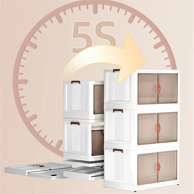 56*34*152.5cm 5 Layers Clear Door Storage Box PP+HIPS+TPR Home Clothes Snack Toy Storage Cabinet