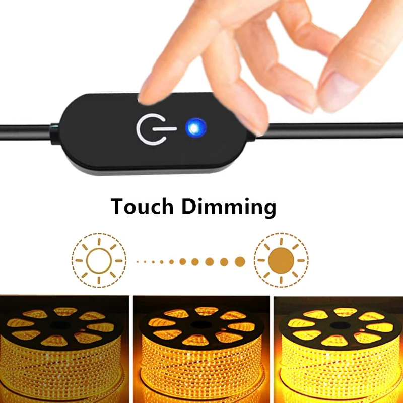 JUNSUNMAY 100cm Type-C to USB LED Touch Inline Dimmer Switch Controller for Single Color with Memory Function - Black