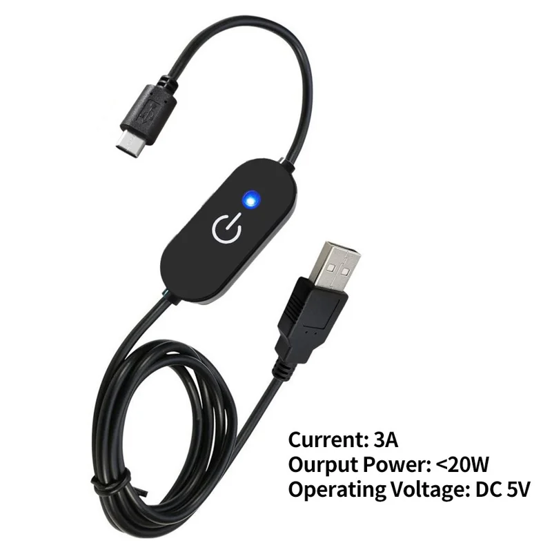 JUNSUNMAY 100cm Type-C to USB LED Touch Inline Dimmer Switch Controller for Single Color with Memory Function - Black