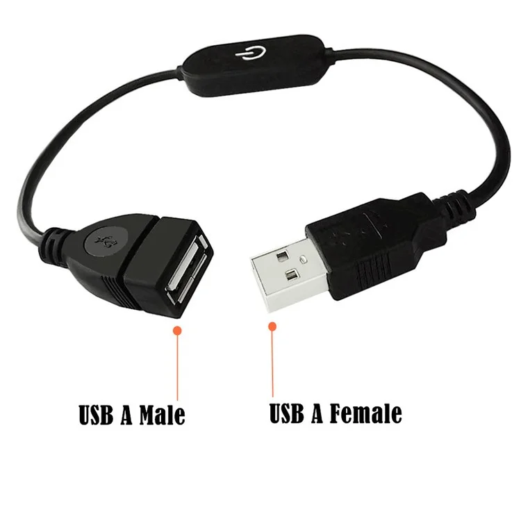 JUNSUNMAY USB Macho para Fêmea LED Toque Dimmer Switch Controller Embutido para Cor Única, Comprimento 30cm - Preto