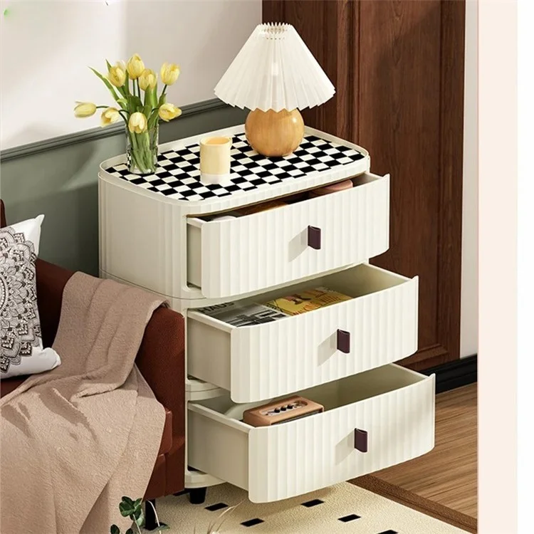 2 Layers Bedside Storage Bin Night Stand PP + MDF Board Bedroom Nightstand Drawer Dresser (30CM Wide), Size: S