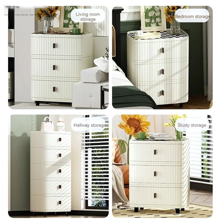 2 Layers Bedside Storage Bin Night Stand PP + MDF Board Bedroom Nightstand Drawer Dresser (30CM Wide), Size: S