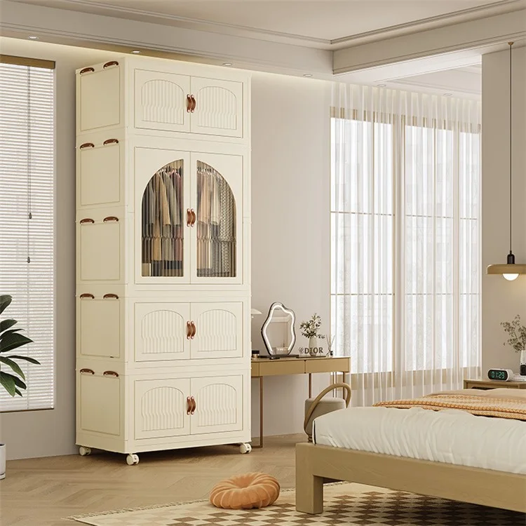 Doppelschichtiger Kunststoff-Kleiderschrank mit Ablage für Snacks und Spielzeug - Transparent