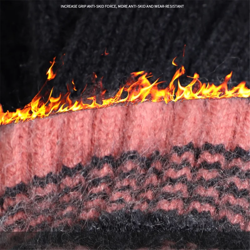 A9905 Men Striped Winter Outdoor Warm Gloves Touch Screen Full Finger Knitted Mittens - Dark Grey
