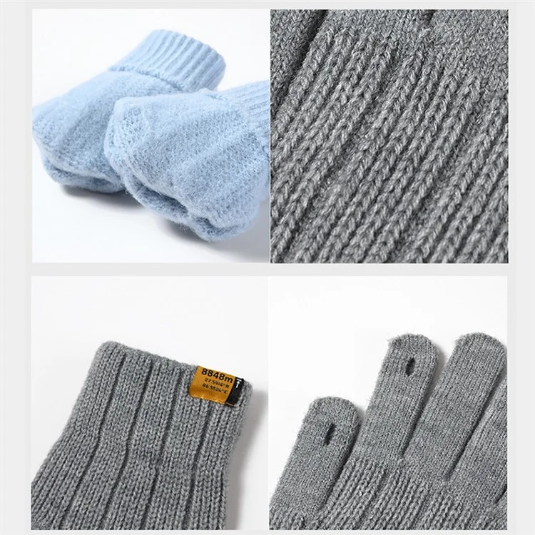 Luvas de tricô elásticas de dedo inteiro A9911 para homens, inverno quente para esqui, ciclismo - Cinza claro