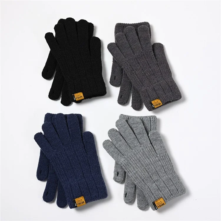 Luvas de tricô elásticas de dedo inteiro A9911 para homens, inverno quente para esqui, ciclismo - Cinza claro
