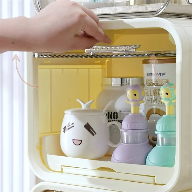 Cassetta da 36 cm per la cucina Baby Bottle Storage Box Cassetto da soggiorno ABS+PET Organizer con vassoio di supporto - Beige