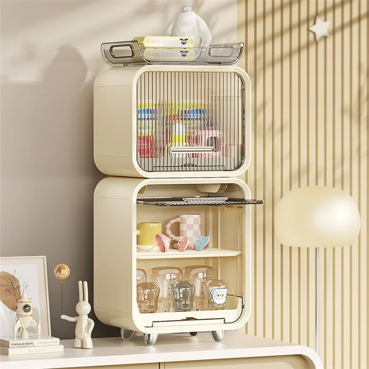 Cassetta da 36 cm per la cucina Baby Bottle Storage Box Cassetto da soggiorno ABS+PET Organizer con vassoio di supporto - Beige