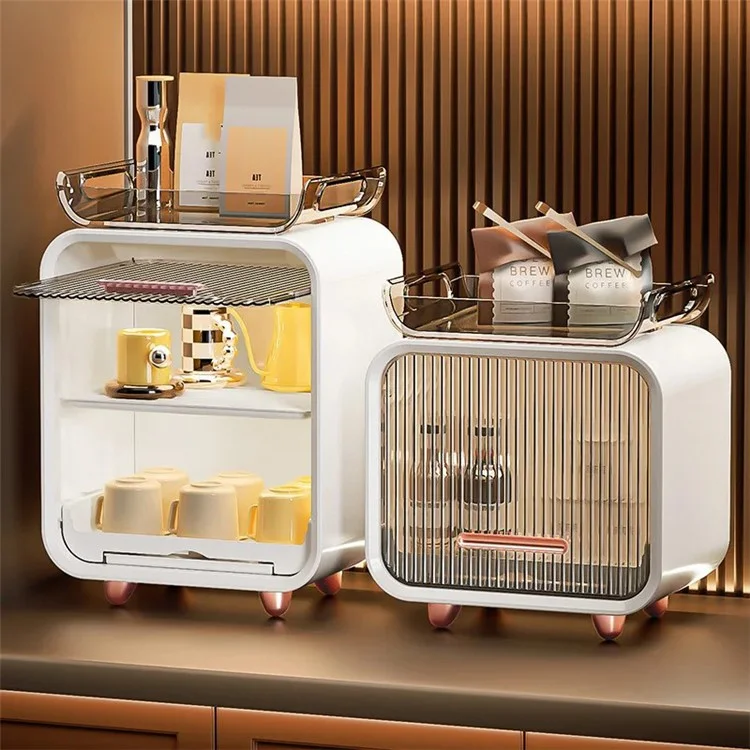 Cassetta da 36 cm per la cucina Baby Bottle Storage Box Cassetto da soggiorno ABS+PET Organizer con vassoio di supporto - Beige