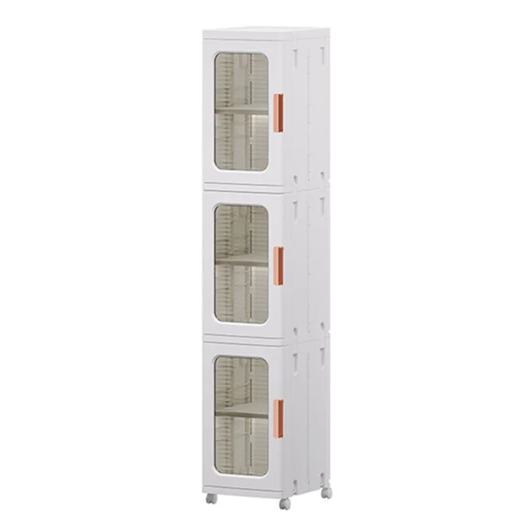 3 Drawers Kitchen Bathroom Gap Dresser 24.5x28.5x166CM PP+PET+ABS Storage Cabinet - Transparent Tan