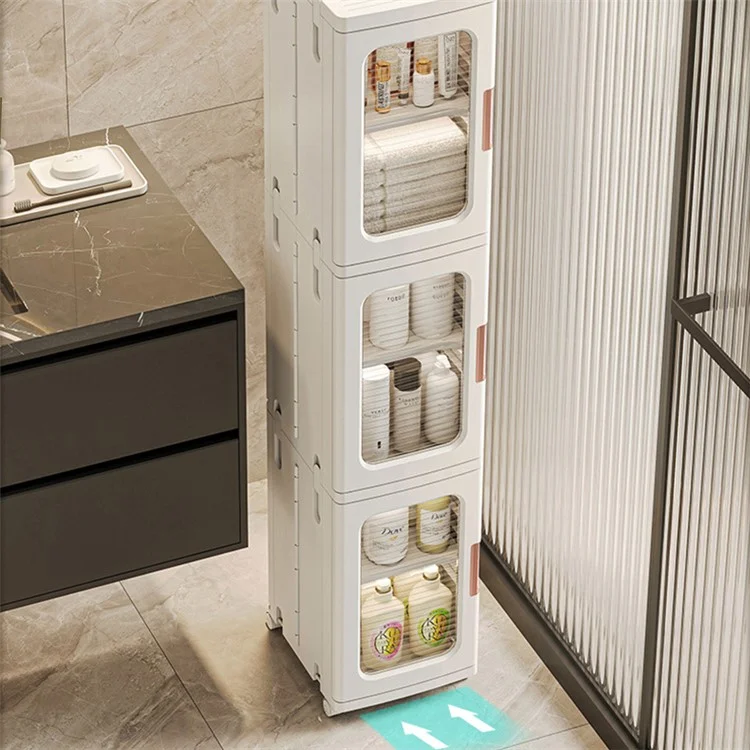 Cassettiera cucina bagno con 3 cassetti 24.5x28.5x166CM PP+PET+ABS Armadio di stoccaggio - Trasparente Tan