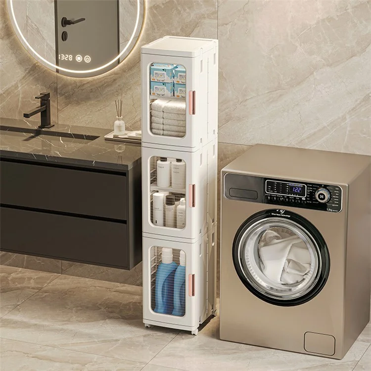 Cassettiera cucina bagno con 3 cassetti 24.5x28.5x166CM PP+PET+ABS Armadio di stoccaggio - Trasparente Tan