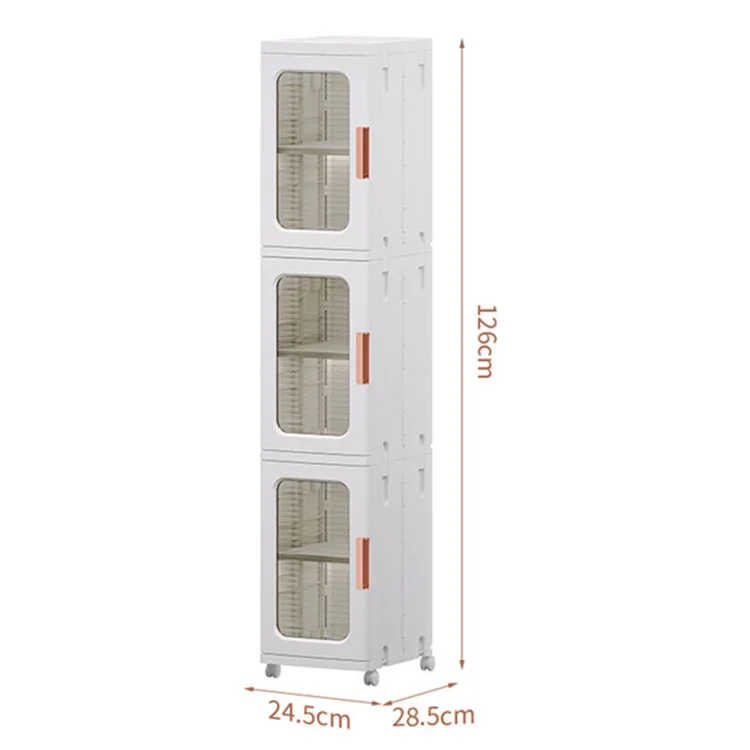 Cassettiera cucina bagno con 3 cassetti 24.5x28.5x166CM PP+PET+ABS Armadio di stoccaggio - Trasparente Tan
