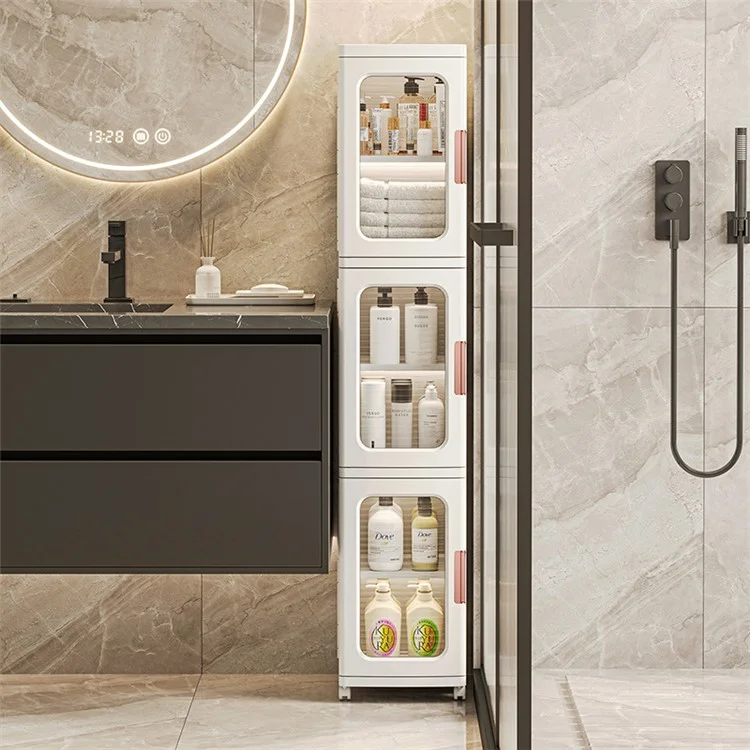 Organizzatore per spazi stretti della cucina con 4 cassetti Armadio di archiviazione PP+PET+ABS 24,5x28,5x166CM - Tan trasparente