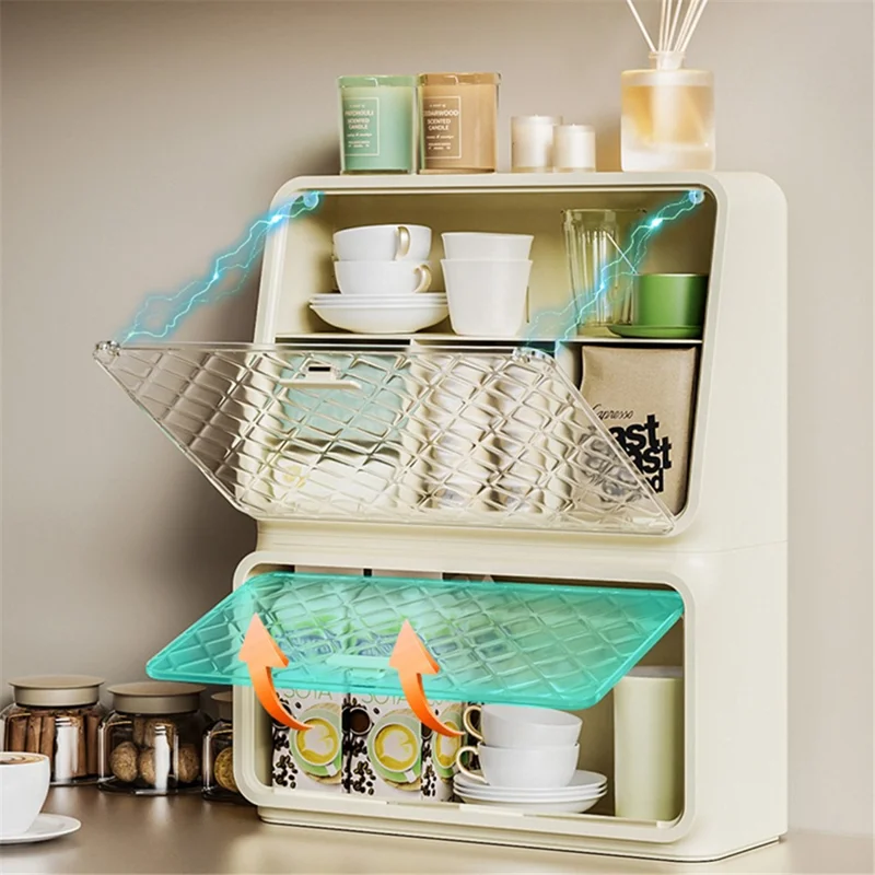 2-Layer PS+PET Wall Mounted Water Cup Storage Box Rack Desktop Tea Cup Holder for Snacks, Baby Bottles